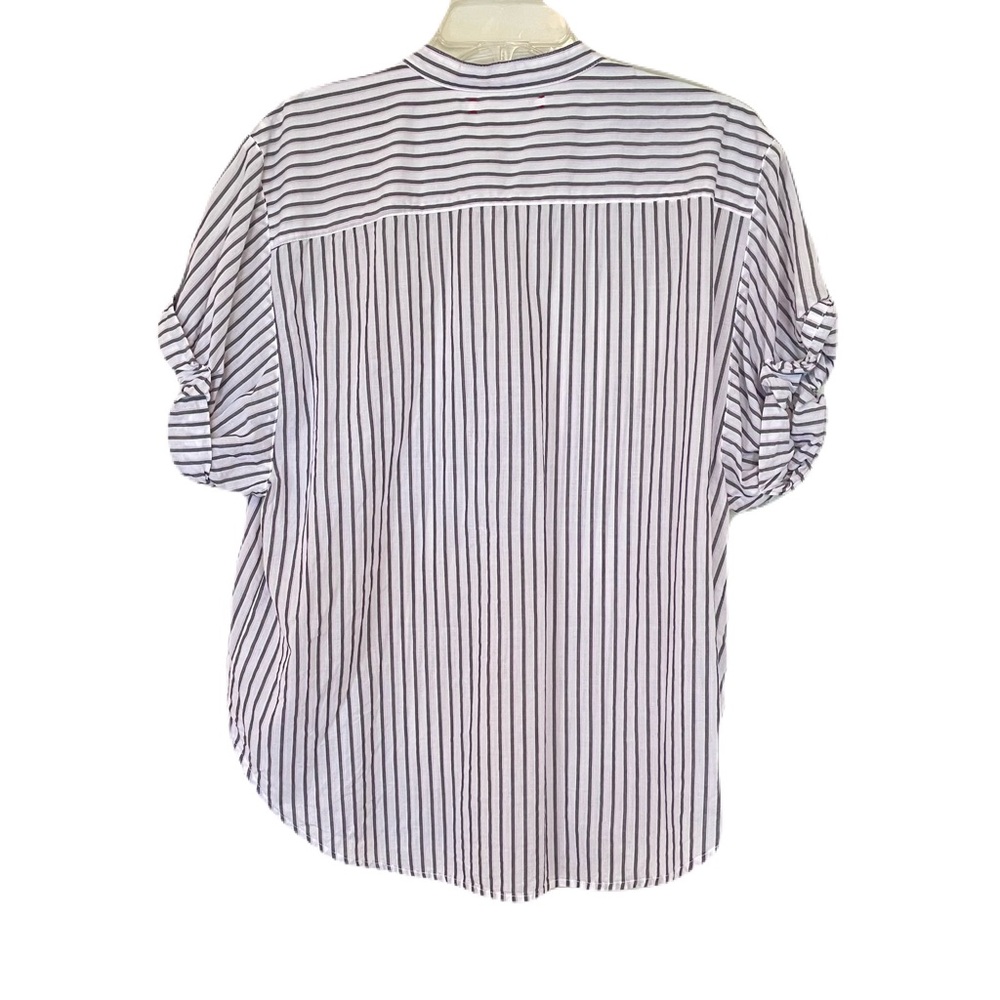 XiRENA White Black Pink Striped Rolled Cuff Short Sleeve Top Medium - Picture 2 of 12